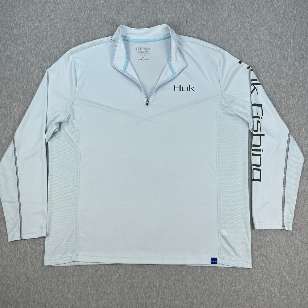 Huk Icon 1/4 Zip Pullover Long Sleeve Shirt Mens XXL Pale Blue Fishing Logo